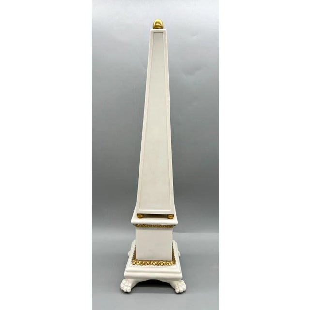 Traditional 18" 1960s Italian Porcelain Cream & Gold Obelisk – Neoclassical / Hollywood Regency For Sale - Image 3 of 10