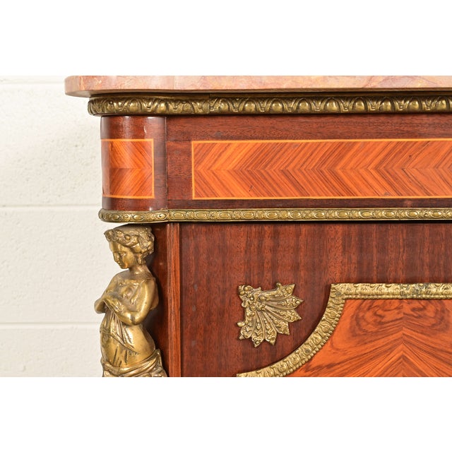 Brown Paul Sormani Style French Napoleon III Mahogany and Kingwood Marble Top Buffet Server or Bar Cabinet With Mounted Gilt Bronze Ormolu For Sale - Image 8 of 16