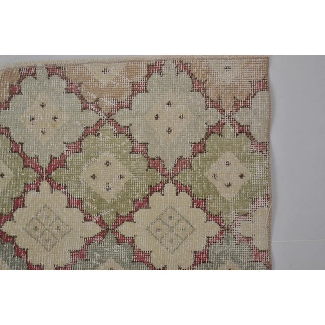 Vintage Turkish Runner, Muted Pastel Diamond Lattice Pattern, Hand-Knotted Wool For Sale - Image 10 of 10