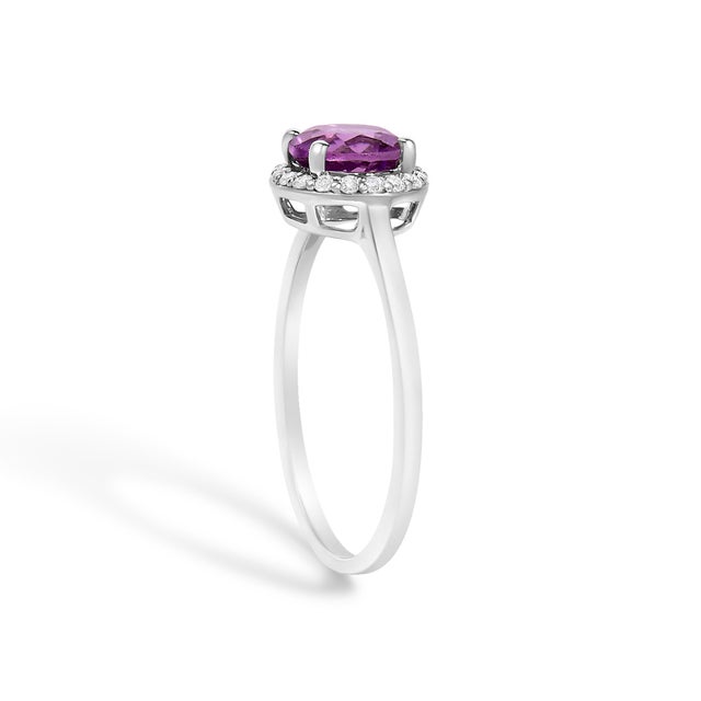10K White Gold Purple Amethyst and 1/10 Cttw Diamond Halo Ring For Sale - Image 4 of 7