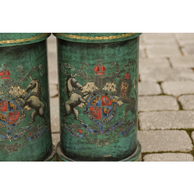 Animal Skin English Double Leather Bucket with Handle and Royal Coat of Arms, circa 1920 For Sale - Image 7 of 11