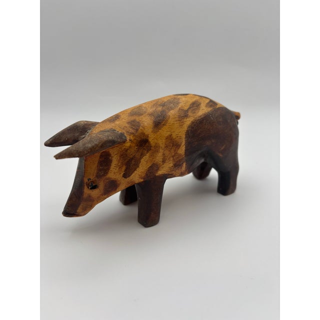 Wood Vintage Hand-Carved Wood Pig Folk Art Sculpture For Sale - Image 7 of 10