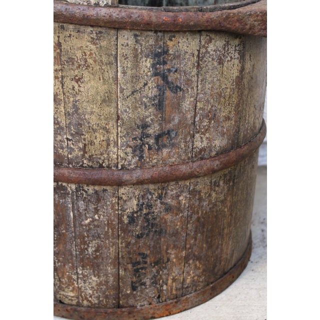 Chinese Water Bucket Elm Wood/Forged Iron/Antique Early 20th Century For Sale - Image 4 of 7