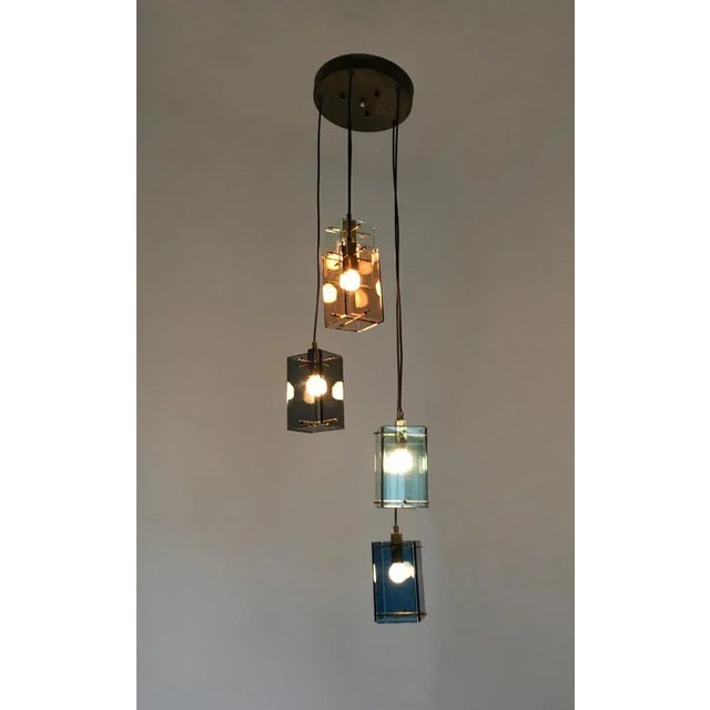 1960s Vintage 5-Light Colored Glass Pendant in the style of Fontana Arte, Italy, 1960s For Sale - Image 5 of 9