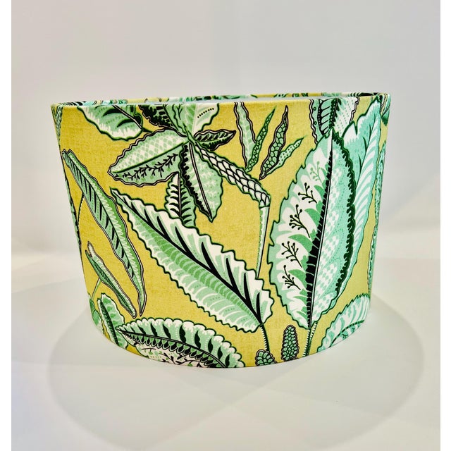 Modern Botanical Luxe Drum Lampshade in Green & Gold Foliage Pattern For Sale - Image 3 of 4