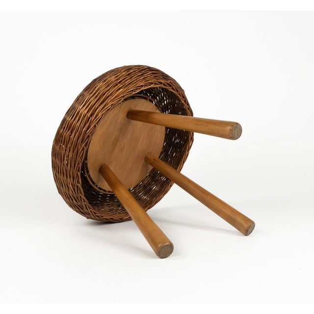 Mid-Century Modern Wicker and Wood Tripod Stool by Tony Paul, 1950s For Sale - Image 9 of 18