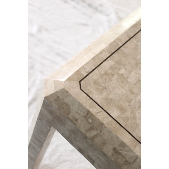 White 1980s Postmodern Tessellated Stone Style Console Table For Sale - Image 8 of 14