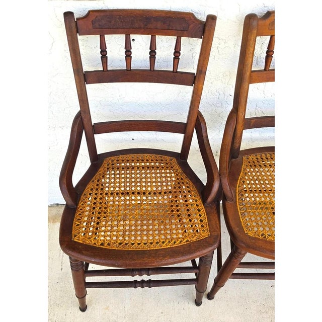 Antique Walnut Victorian Spindle Back Cane Seat Dining Chairs Set of 6 For Sale - Image 16 of 18