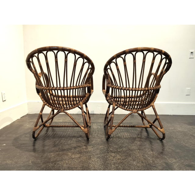 Vintage Italian Designer Mid-Century Modern Rattan Lounge Chairs by Franco Albini For Sale In Dallas - Image 6 of 9