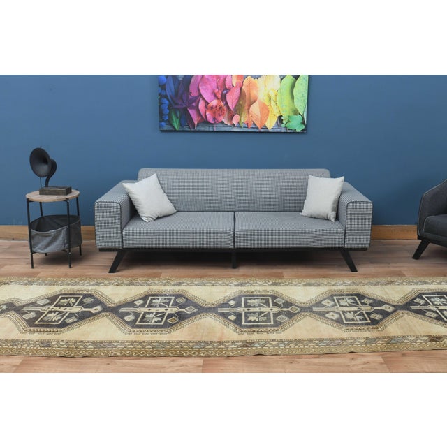 1970s Vintage Turkish Handmade Wool Cotton Beige Runner Rug For Sale - Image 11 of 11