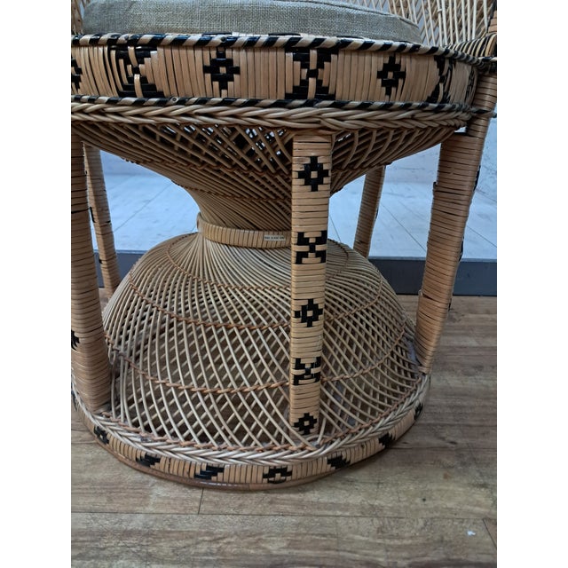 Set of Large Mid-Century Wicker Rattan Peacock Chair and Ottoman, 1970s For Sale - Image 16 of 18