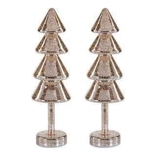 Crimbo 15.75" Gold Sparkle Layered Cone LED Trees, Set of 2 For Sale