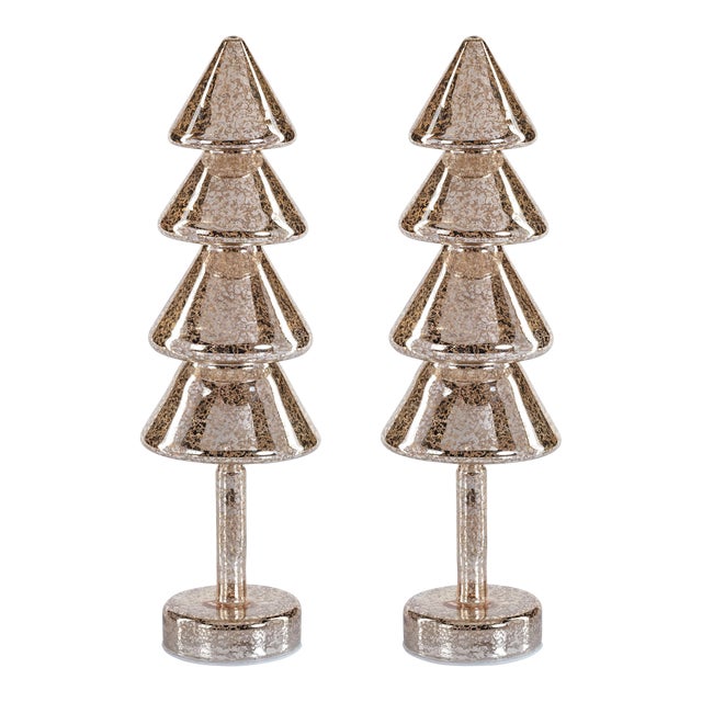 Crimbo 15.75" Gold Sparkle Layered Cone LED Trees, Set of 2 For Sale