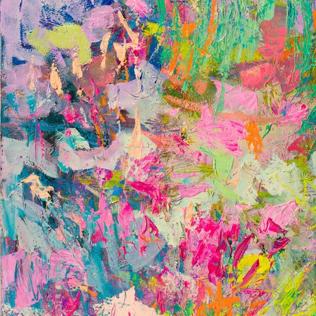 Forevermore 2 by Dorothy Fagan | Oil on Canvas Abstract floral landscape in vibrant colors For Sale - Image 4 of 5
