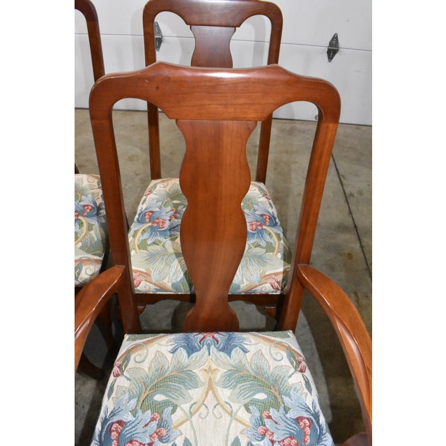 Set of 8 Harden Solid Cherry Queen Anne Dining Chairs W/Floral Upholstery For Sale In Columbus - Image 6 of 16