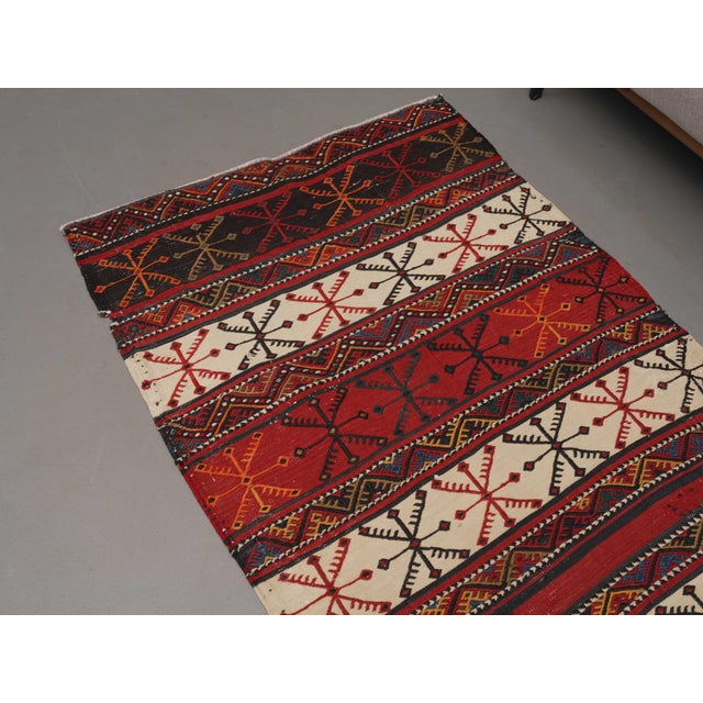 Islamic 1970s Vintage Handmade Wool Cotton Red Kilim Area Rug For Sale - Image 3 of 11