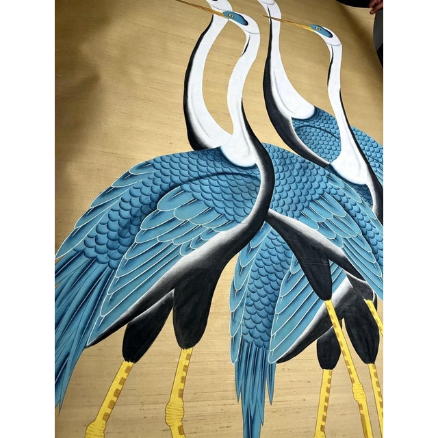 Chinoiserie Hand‑Painted Crane Mural Panel, Luxury Oriental Wall Art For Sale - Image 3 of 3