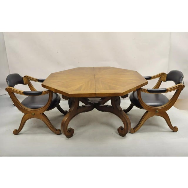 Mid 20th Century Vintage Drexel Esperanto Mid Century Spanish Style Curule Game Chairs - Set of 6 For Sale - Image 9 of 11