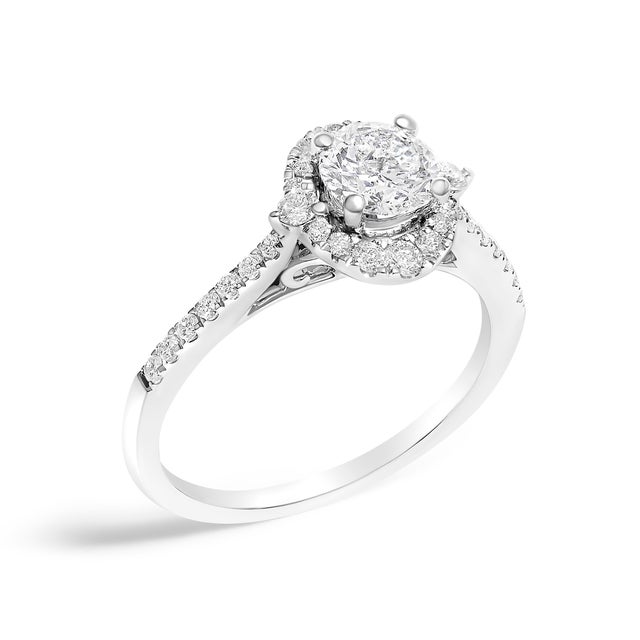 Contemporary 14K White Gold 1.00 Cttw Lab-Grown Diamond Oval Shaped Halo Engagement Ring (F-G Color, VS1-VS2 Clarity) - Ring - Size 10 For Sale - Image 3 of 6