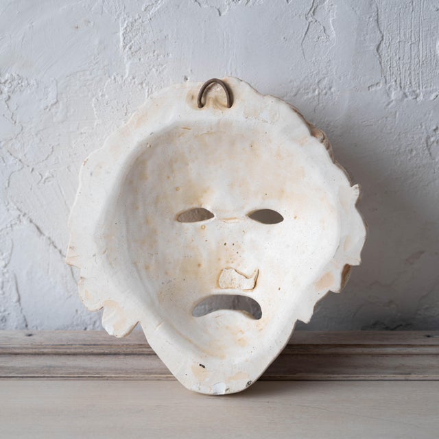White Neoclassical Plaster Tragedy Mask, C. 1980 For Sale - Image 8 of 8