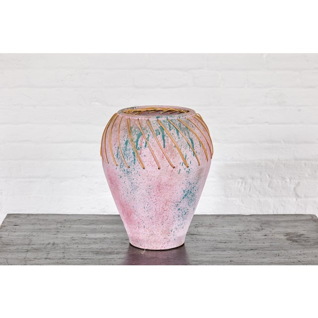 American Hand-Crafted American Artists Collection Pink Pastel Vase with Weaving For Sale - Image 3 of 12