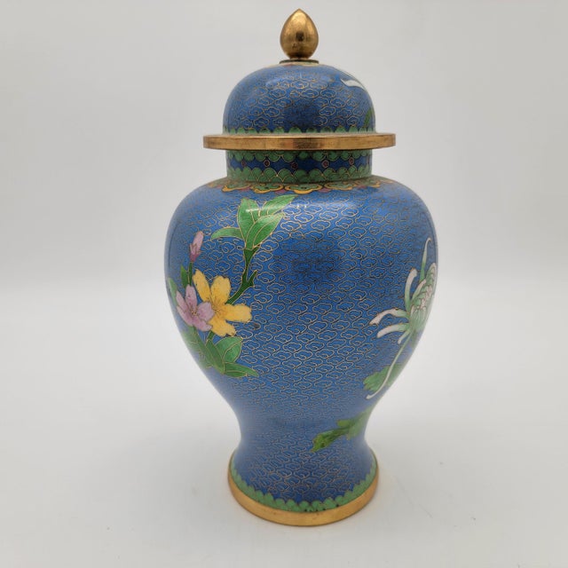 Large Blue Chinese Cloisonne Urn For Sale - Image 4 of 11