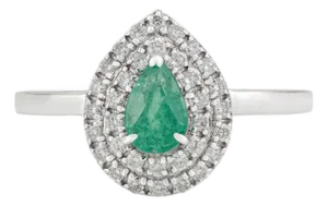 VRJewels 14k Gold Emerald Diamond Double Halo Vintage Engagement Ring Size 5