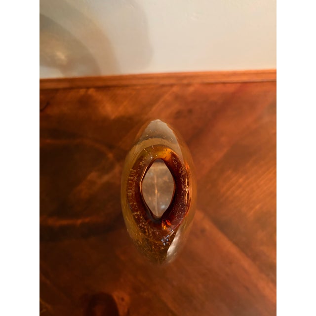 Modern Vintage Hand-Blown Amber Ombré Bubble Glass Open Center Sculptural Vase For Sale - Image 3 of 7