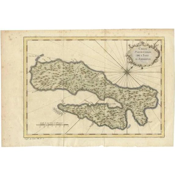 Antique Map of Ambon Island in Indonesia, 1760s For Sale