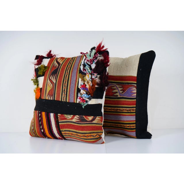 Mid-Century Modern Turkish Patchwork Kilim Pillow Cover - A Pair For Sale - Image 3 of 4