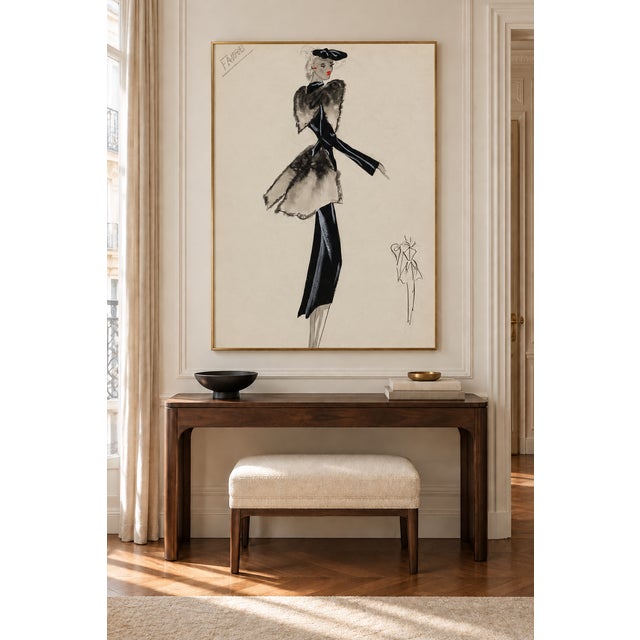 Art Deco Vintage French Fashion Art Print – Black Coat and Gray Fur Illustration, 36" X 48" For Sale - Image 3 of 8