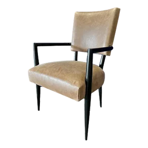 Black Noir Lacquer With Garrett Leather Upholstery Roy Arm Chair From the Madeline Stuart Collection