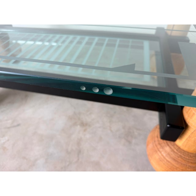 Wood 1980s Italian Postmodern Sculptural Turned Wood & Glass Two-Tier Rectangular Coffee Table For Sale - Image 7 of 17