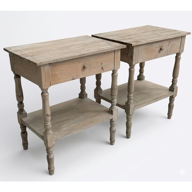 Farmhouse Pair Weathered Pine End Tables, Bedside Tables For Sale - Image 3 of 12