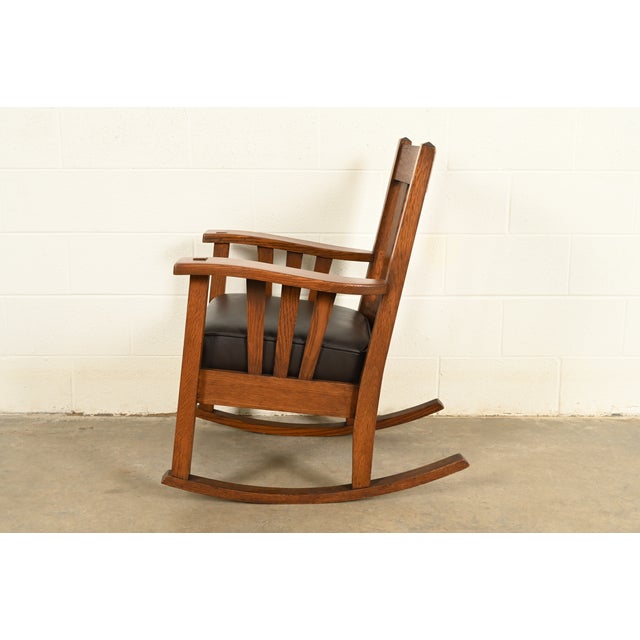 Stickley Brothers Style Antique Mission Oak Arts & Crafts Rocking Chair, Circa 1910 For Sale - Image 11 of 13