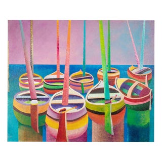 Massimo Sonnino, Boats, Oil Painting on Canvas, 1998, Framed For Sale