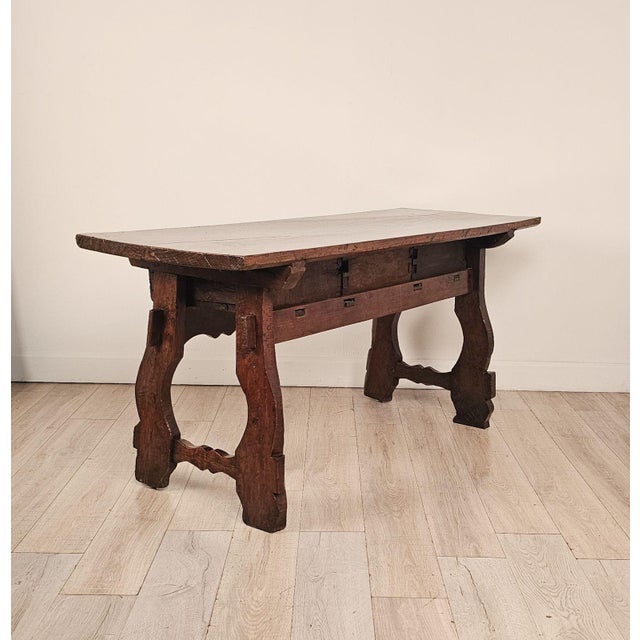 Wood Chestnut Trestle/Library Table, Italy or Spain Circa 1720 For Sale - Image 7 of 13