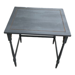 Mid 20th Century Periwinkle Blue Painted Writing Table With Blue Painted Leather Top For Sale