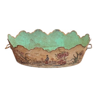 19th Century Painted Tôle Monteith With Chinoiserie Figural Scene For Sale