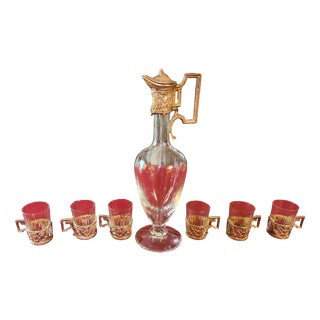 Bronze and Crystal Liqueur Service, 19th Century, Set of 7 For Sale
