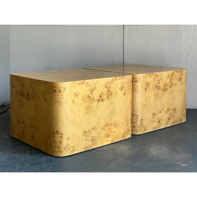 Discover the sculptural elegance of this exceptional pair of vintage burl wood side tables by Intrex. Embodying the...