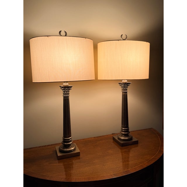 Pair of Neoclassical Brass Lamps For Sale In Nashville - Image 6 of 8