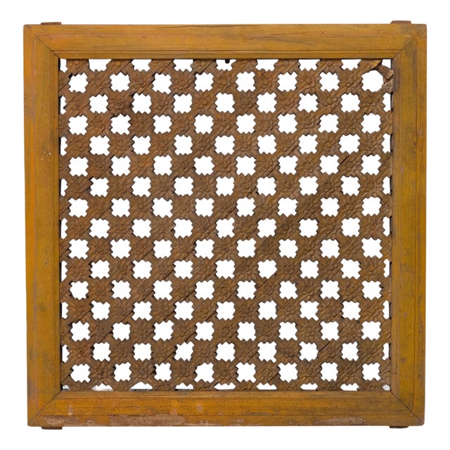 Chinese Marigold Lattice Window Panel, C. 1900 For Sale