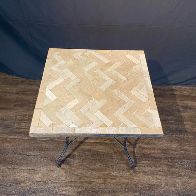 Spanish 1940s Early Mosaic Bistro Side Table With Iridescent Tiles Indoor or Outdoor for Garden For Sale - Image 3 of 9
