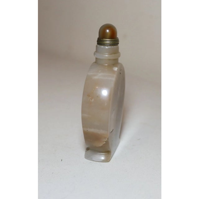 Chinese Vintage Chinese Hand Carved Agate Stone Bronze Snuff Bottle Sculpture Trinket For Sale - Image 3 of 10
