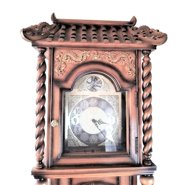 1970s Vintage Chinese Highly Carved Tempus Fugit Grandfather Clock Chairish