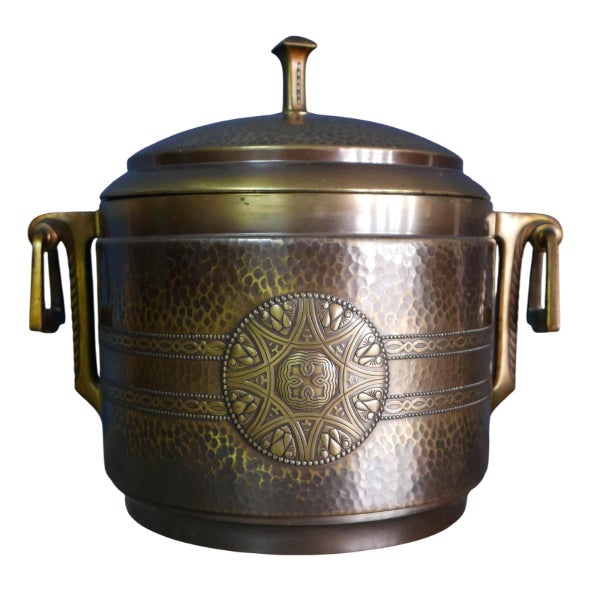 Large Art Deco Brass Punch Bowl with Glass Insert, Germany, 1920s For Sale