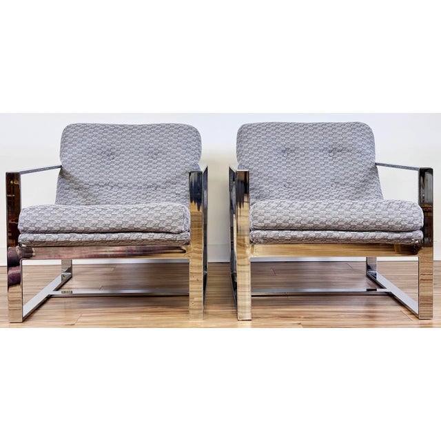 Mid 20th Century Vintage MCM Milo Baughman Style Chrome Slingback Lounge Chairs, a Pair For Sale - Image 5 of 16