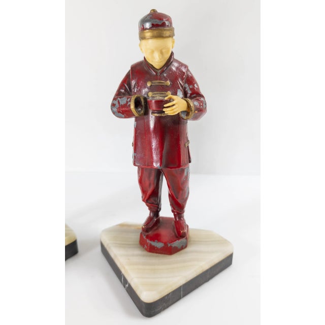 Early 20th Century 1940s Pair of French Art Deco Bookends With Chinese Figures For Sale - Image 5 of 12