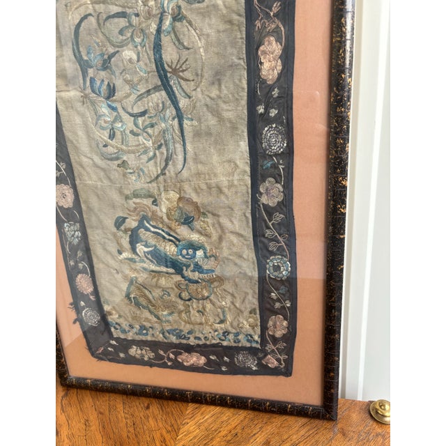 Vintage Embroidered Chinese Dragon Silk Tapestry Textile Art in Tortoise Frame For Sale - Image 4 of 10